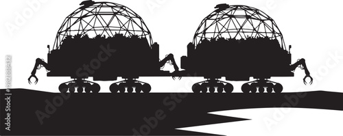 Futuristic Space Station, Spacecraft, Black Silhouette, Vector Illustration, Space Exploration, Sci-Fi Concepts