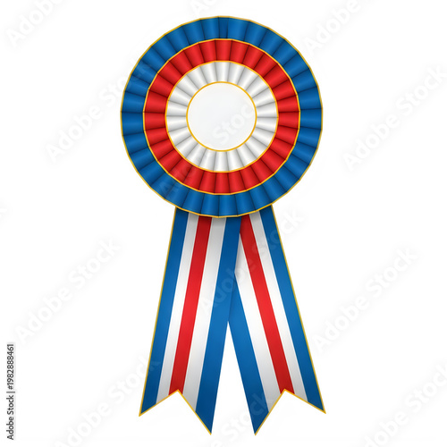 Red white and blue rosette ribbon award isolated on transparent background