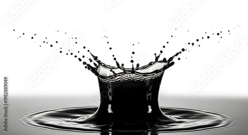 Black liquid crown splash against white background high speed photography