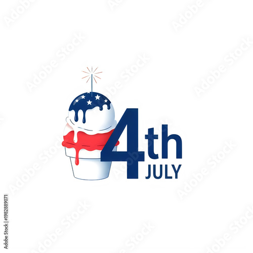 4th of july ice cream cup with patriotic colors and star design isolated on transparent background