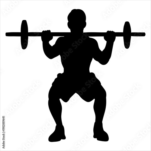 Male silhouette performing barbell squat exercise front view