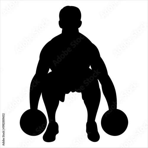 Male silhouette performing squat with dumbbells front view