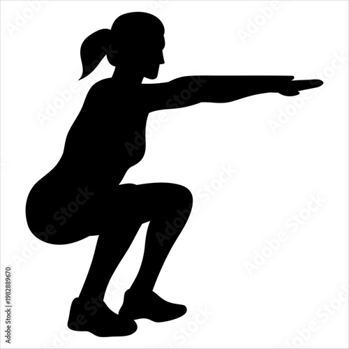 Female silhouette doing squat exercise with arms extended forward