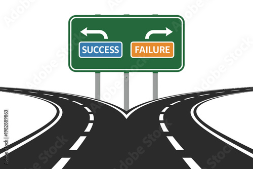 Road sign with success and failure directions on highway  conceptual image