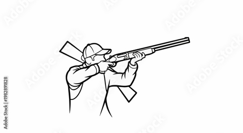 Outline of person aiming a double-barreled shotgun at an unseen target