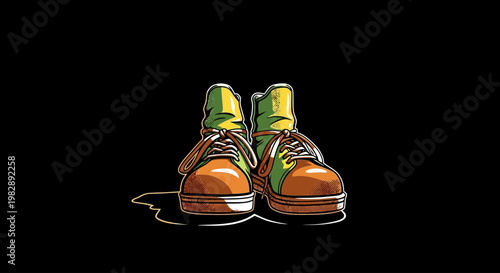 Retro Sneakers with a Vibrant Orange and Green Design on a Dark Background