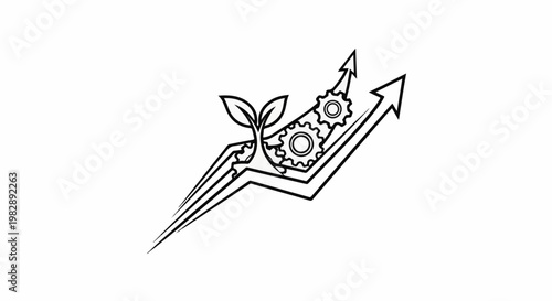 Upward trending graph with gears and a sprout
