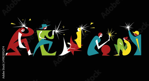 Creative illustration of people holding camera flashes