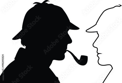 Sherlock Holmes and Dr. Watson, black isolated silhouette