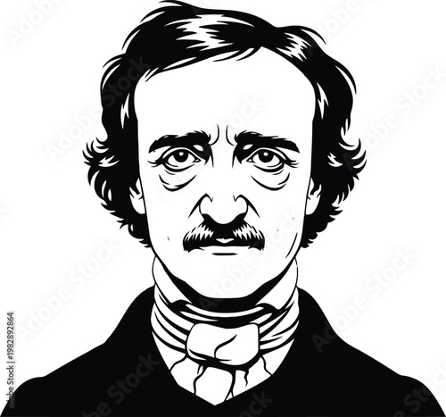 AdobPortrait of Edgar Allan Poe, flat vector illustration