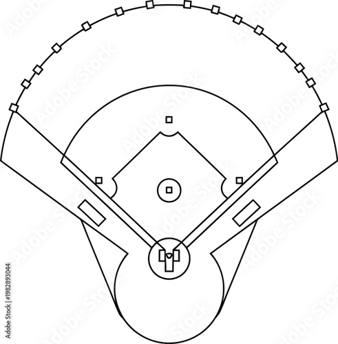 Baseball field diagram showcasing the layout and dimensions.