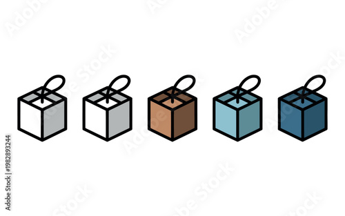 A row of colorful gift boxes with ribbons on a plain white background