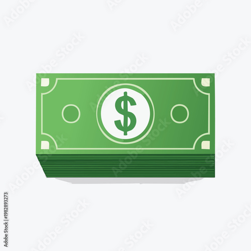 Green dollar banknote stack illustration on white background