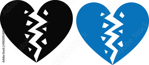 Two broken hearts symbolizing emotional separation and pain in contrasting colors