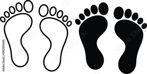 Illustration of two pairs of footprints showing different walking patterns and ink prints.