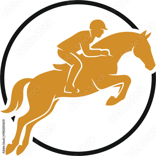 Fotografie black illustration of a man riding a horse jumping