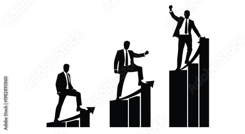 Businessmen climbing steps representing growth success and upward mobility