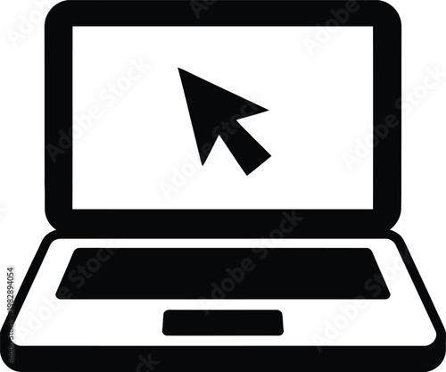 Laptop screen displaying a mouse pointer icon in the center of the display