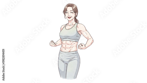 Woman wearing sports bra and leggings runs with transparent background PNG