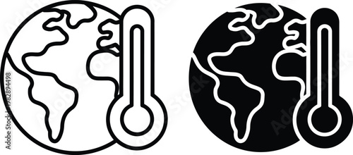 Global temperature indicators contrasting warm and hot climates on earth icons