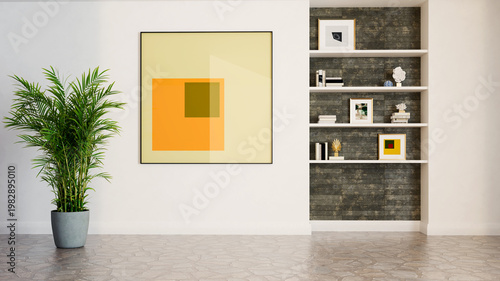 3D render, illustration Luxury modern living room interior,  realistic lighting, wide angle, contemporary furniture, clean lines, minimalist decor, elegant home design, large window