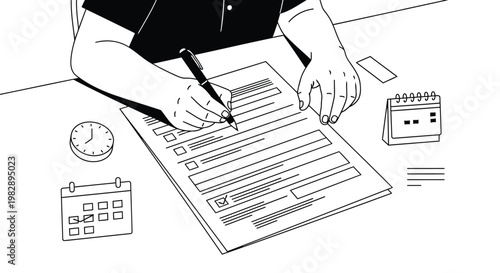 Handwriting on a form a detailed illustration of paperwork and calculations
