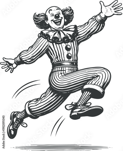 Happy Clown Illustration, Vintage Circus Character, Hand Drawn Comic Style