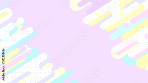 パステル紫のメンフィス風シェイプが斜めに散りばめられたおしゃれでゆめかわいいポップ背景 SNSや広告向け 横長 16対9