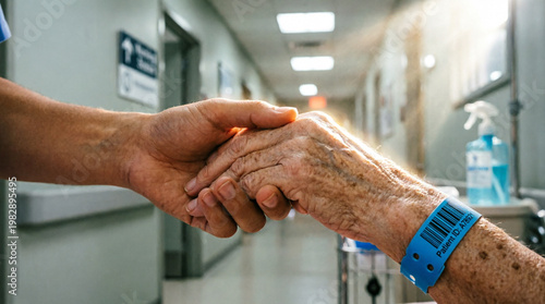 Gentle handhold shows compassionate palliative care, offering comfort and dignity in hospital.