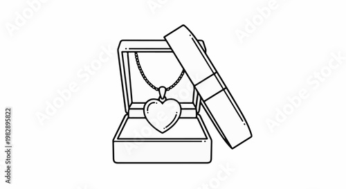 Open jewelry box displaying a heart-shaped pendant on a delicate chain