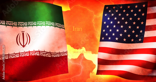 United States vs Iran with Strait of Hormuz Map (Geopolitics, Energy Security and Conflict Concept)