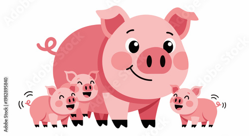 A happy pig and two little piglets playing outside in 4k video, ultra hd original content for commercial use.