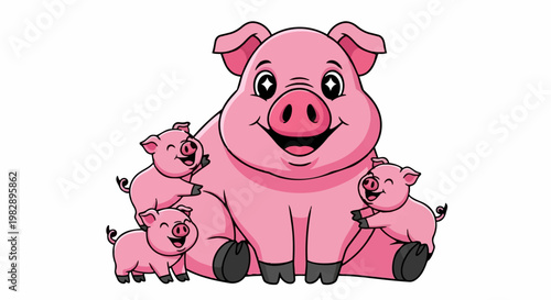 A cheerful mother pig and her adorable piglets in an ultra HD 4k video for commercial use, showcasing original content.