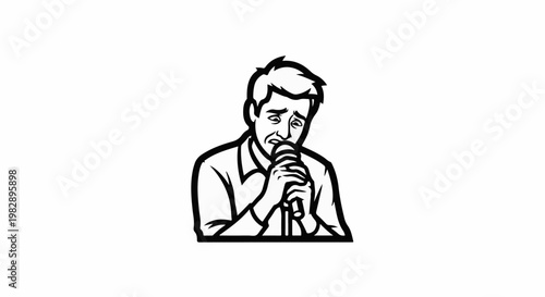 Person singing with great emotion into a microphone