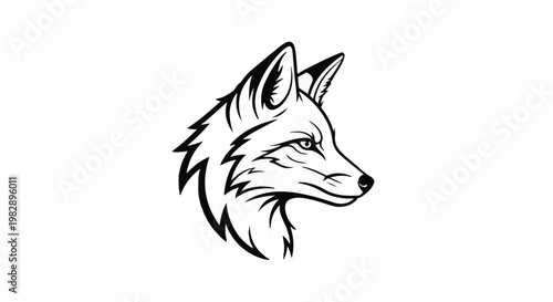 Stylized black and white illustration of a fox's head in profile