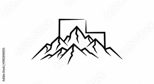 Stylized black mountain range with geometric frame above