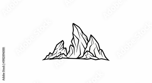 Stylized illustration of jagged, rocky mountain peaks in a simple black outline