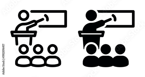 Professional Speaker at Podium Presenting to Audience Vector Illustration