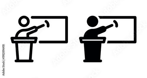 Professional Orator behind Tribune with Information Screen Symbol