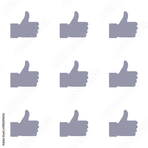 Grid of Nine Grey Thumbs Up Icons on White Background