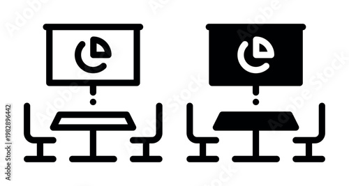 Business Meeting Room with Presentation Screen and Pie Chart Diagram Art