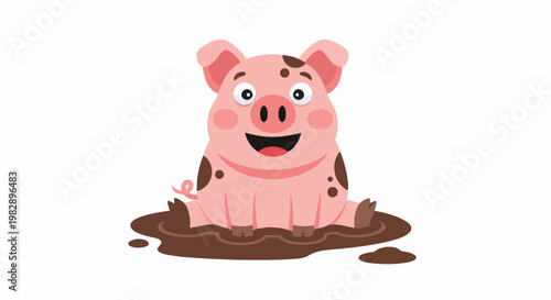A happy pig playing in muddy puddle in 4k video ultra hd original content for commercial use
