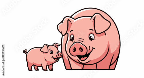 A large pink pig and a small piglet in 4k video, ultra hd, original content for commercial use