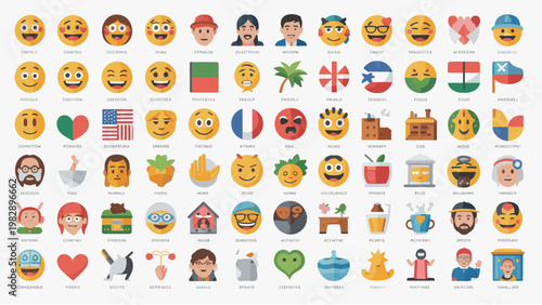Tableau sur toile Ultimate Emoji and Icon Bundle 2100+ Flat Color Symbols People Flags Food Animal