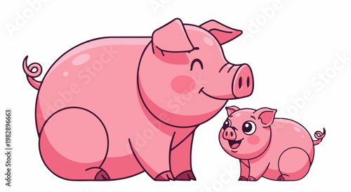 Cute pink pig and little piglet play together in 4k ultra hd original content for commercial use