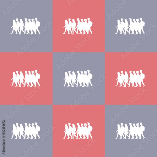 People Walking Silhouettes on Grid Pattern Illustration