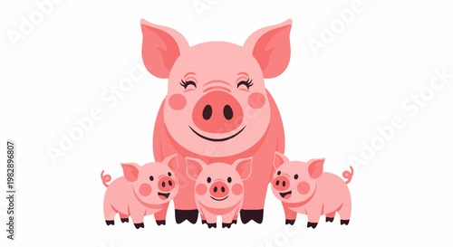 4k video of a happy pink pig with three cute piglets in ultra hd for commercial use