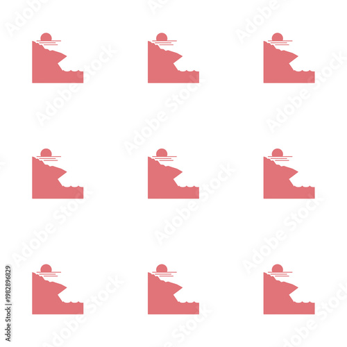 Coral Pink Coastal Cliff and Sun Minimalist Pattern