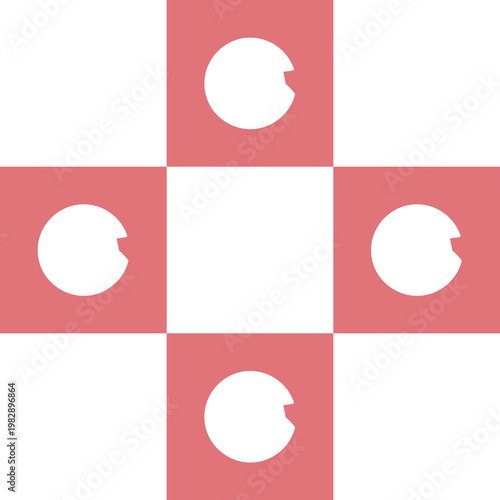 Abstract Geometric Cross Pattern with Pink and White Circles