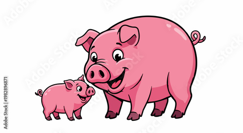 Cute 4k video of a smiling big pig and little piglet in ultra hd for commercial use with original content